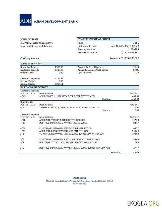 Relevé bancaire de la BAD des Îles Marshall xls